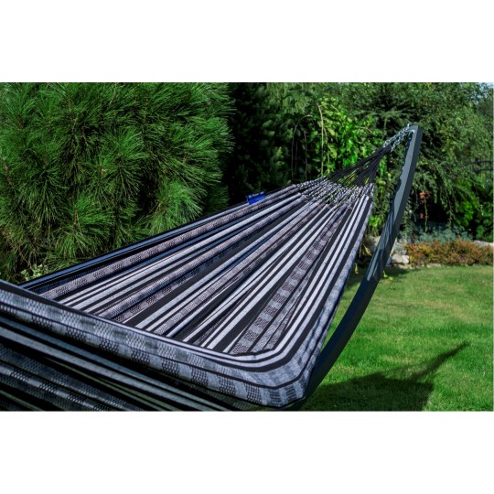 Potenza Hamac de grădină cu cadru suport pentru 2 persoane, Hamac dublu 230x160 cm, Pereira 200 kg - zebra