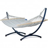 Hamac cu bara de grădină cu cadru suport pentru 2 persoane, Merida Hamac dublu 215x160 cm, 200 kg - gri