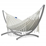 Hamac de grădină cu cadru suport pentru 2 persoane, Boho Medelin Hamac dublu 230x160 cm, 200 kg -Ecru