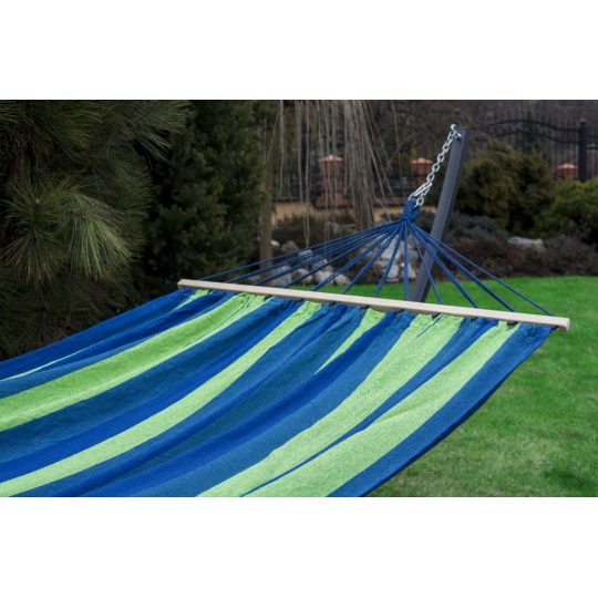 Potenza Hamac cu bara de grădină cu cadru suport Tytan pentru 2 persoane, Hamac dublu 220x160 cm, 200 kg - verde albastru